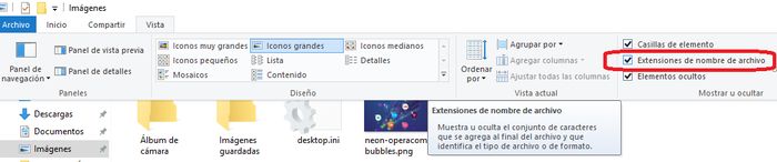 windows 10 extensiones archivos