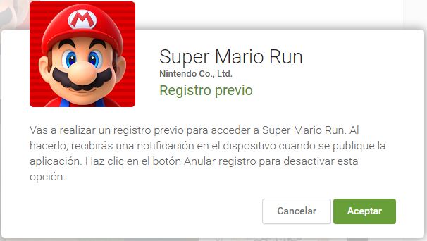 super mario run registro previo