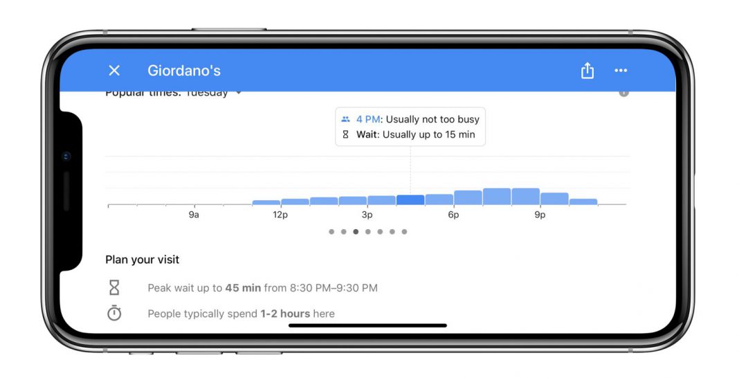 google maps tiempos restaurantes