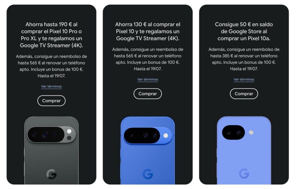Google revienta precios: Descuentos históricos en la gama Pixel 10 y un Google TV Streamer gratis 1 Ofertas Google Pixel 10
