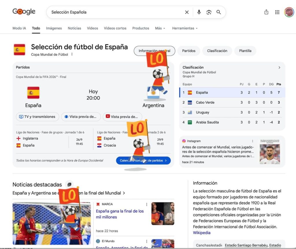 Google elige bando para la Final del Mundial: El desternillante 'easter egg' que ya es viral en redes 2 Seleccion espanola Google buscador 1