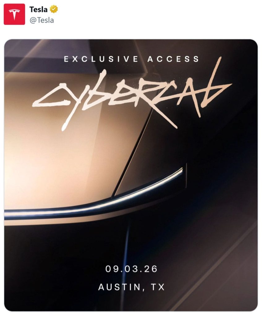 El futuro sin volante ya tiene fecha: Tesla convoca el lanzamiento oficial del Cybercab para el 3 de septiembre 1 Cybercab 3 de septiembre