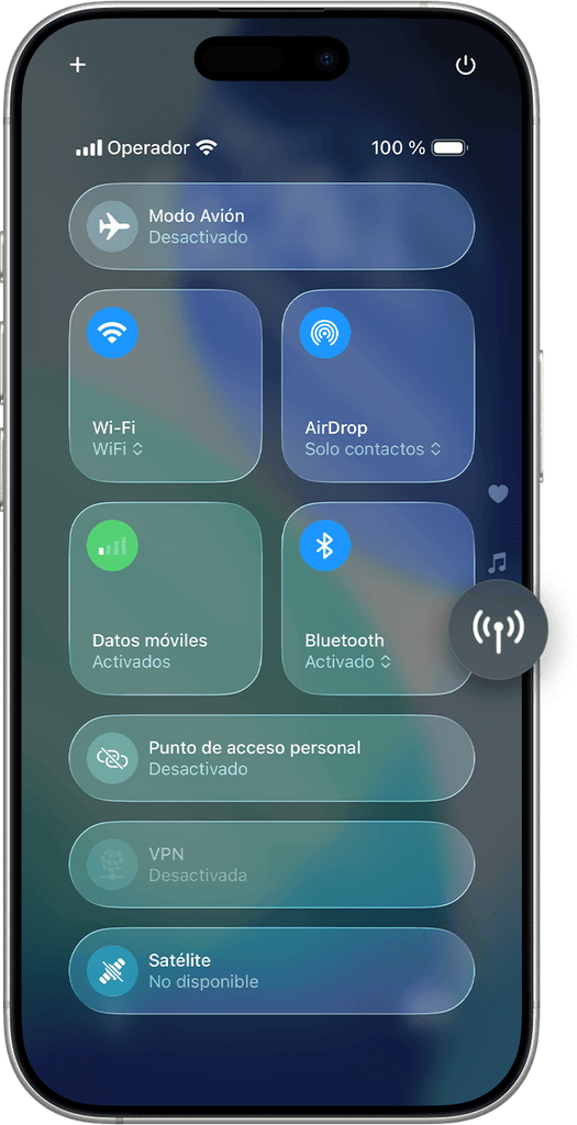 ios 26 iphone 16 pro control center connectivity controls satellite