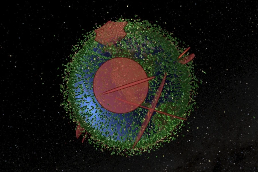 Pánico al Síndrome de Kessler: La Fuerza Espacial de EE. UU. recluta al sector privado para vigilar la basura orbital y evitar el caos cósmico 1 Representacion visual de objetos espaciales proporcionada por LeoLab