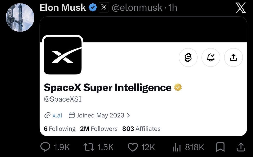 Revolución en SpaceX: Musk rebautiza la cuenta oficial de IA como "SpaceX Super Intelligence" tras la orden de Trump 1 SpaceX Super Intelligence